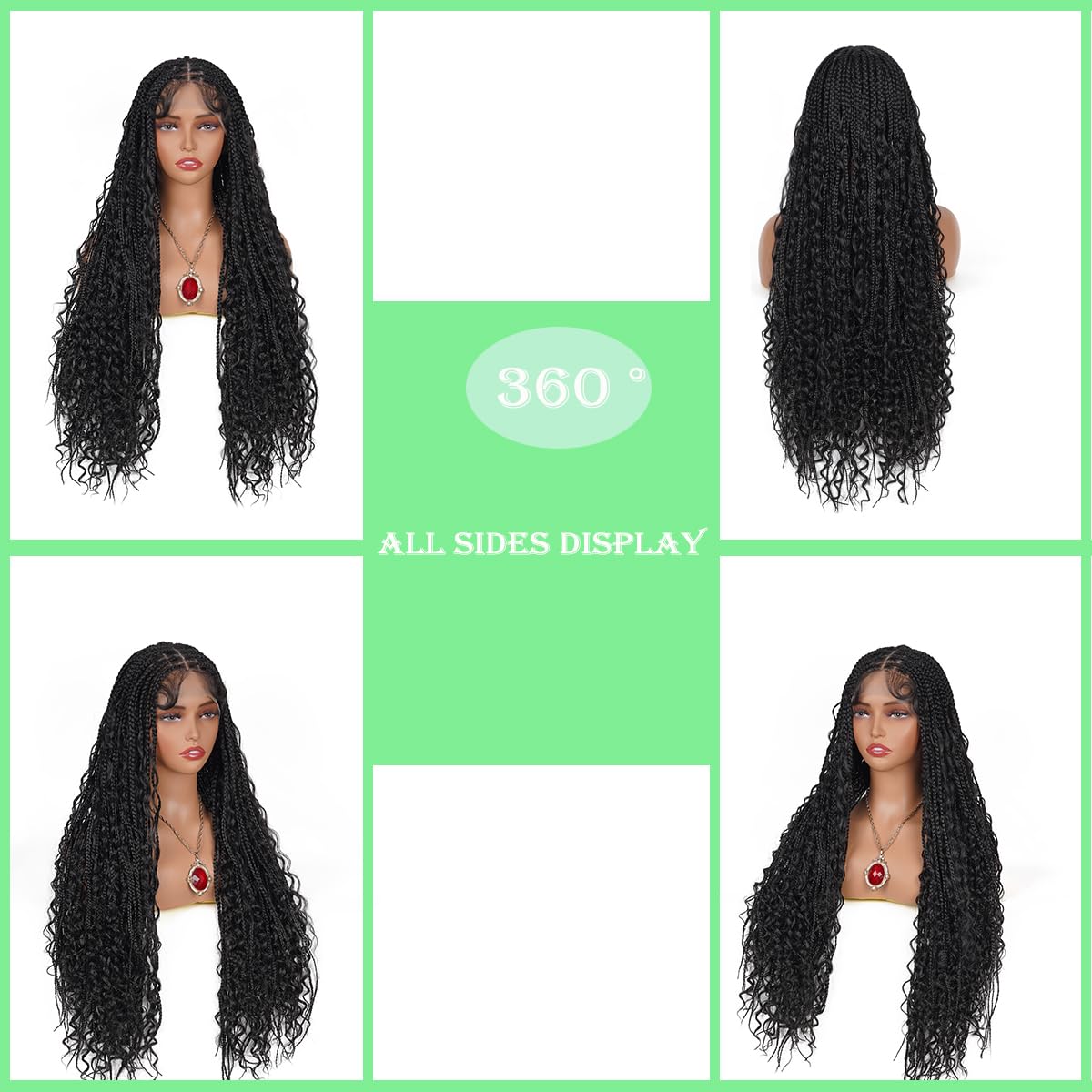 URUNIK Boho Knotless Braided Wigs for Black Women Bohemian Box Braided Wigs With Baby Hair Synthetic Boho Braid Lace Front Wig Natural Black(Natural Black, 13x6 Boho Braided Wig 36 Inch)