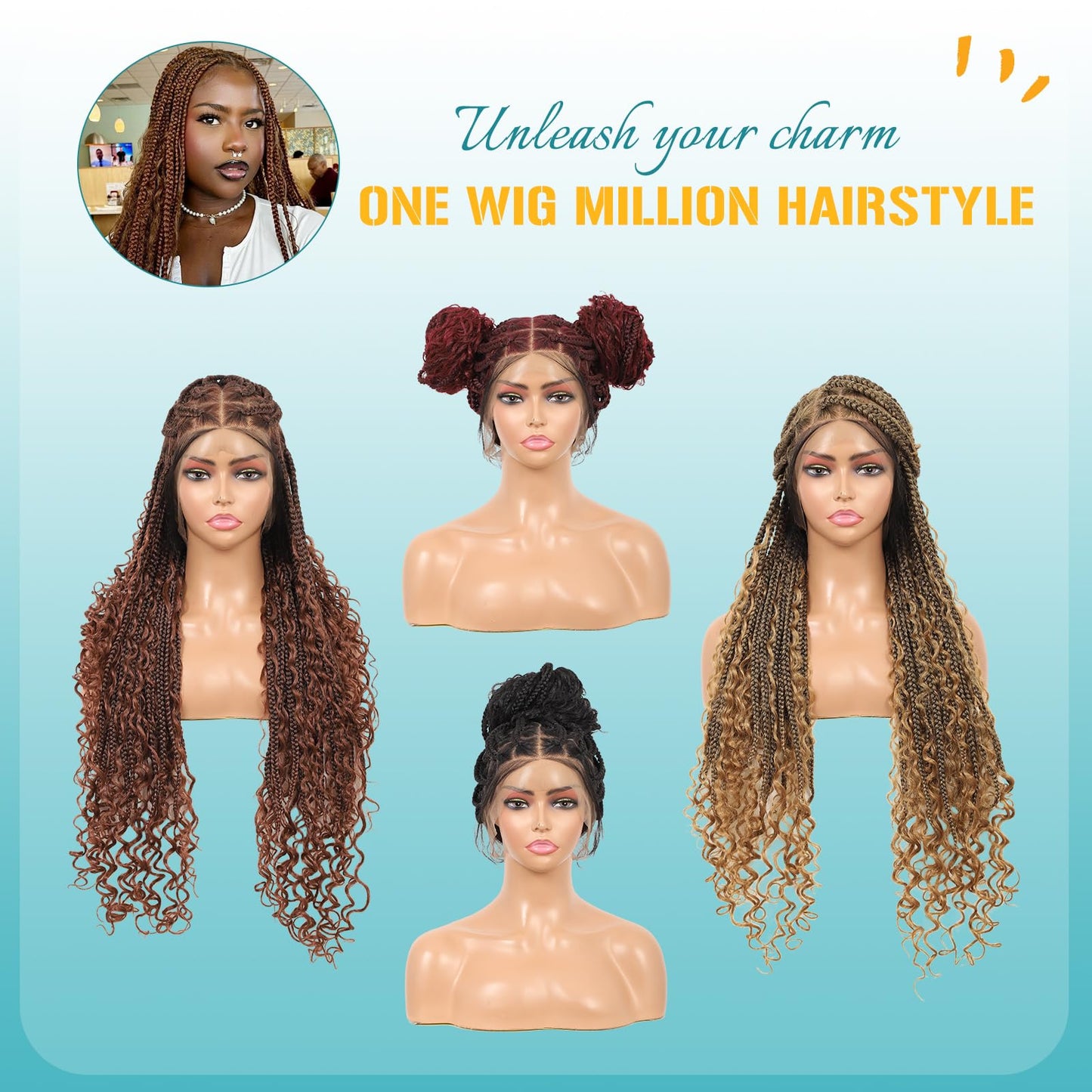 Kalyss HD Full Lace Boho Braided Wigs for Women 360 Lace Front Box Braided Wigs with Baby Hair Brown Premium Synthetic Knotless Braid Wig 36"