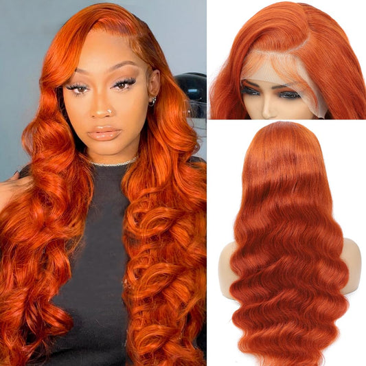 Ginger Lace Front Wig Human Hair Pre-Plucked 200% Density Body Wave HD Lace Frontal Wig 88J Colored Ginger Human Hair 13x4 Lace Front Wig Glueless 34 Inch
