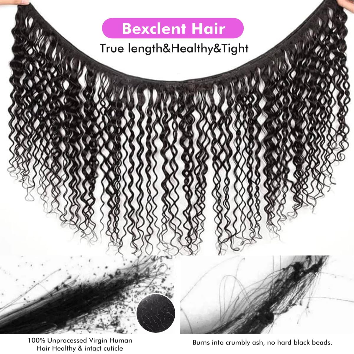 Bexclent Deep Wave Human Hair Bundles 8 10 12 Inch 100% Unprocessed Brazilian Virgin Hair Wet and Wavy Quick Weave Hair Extensions for Women Natural Black