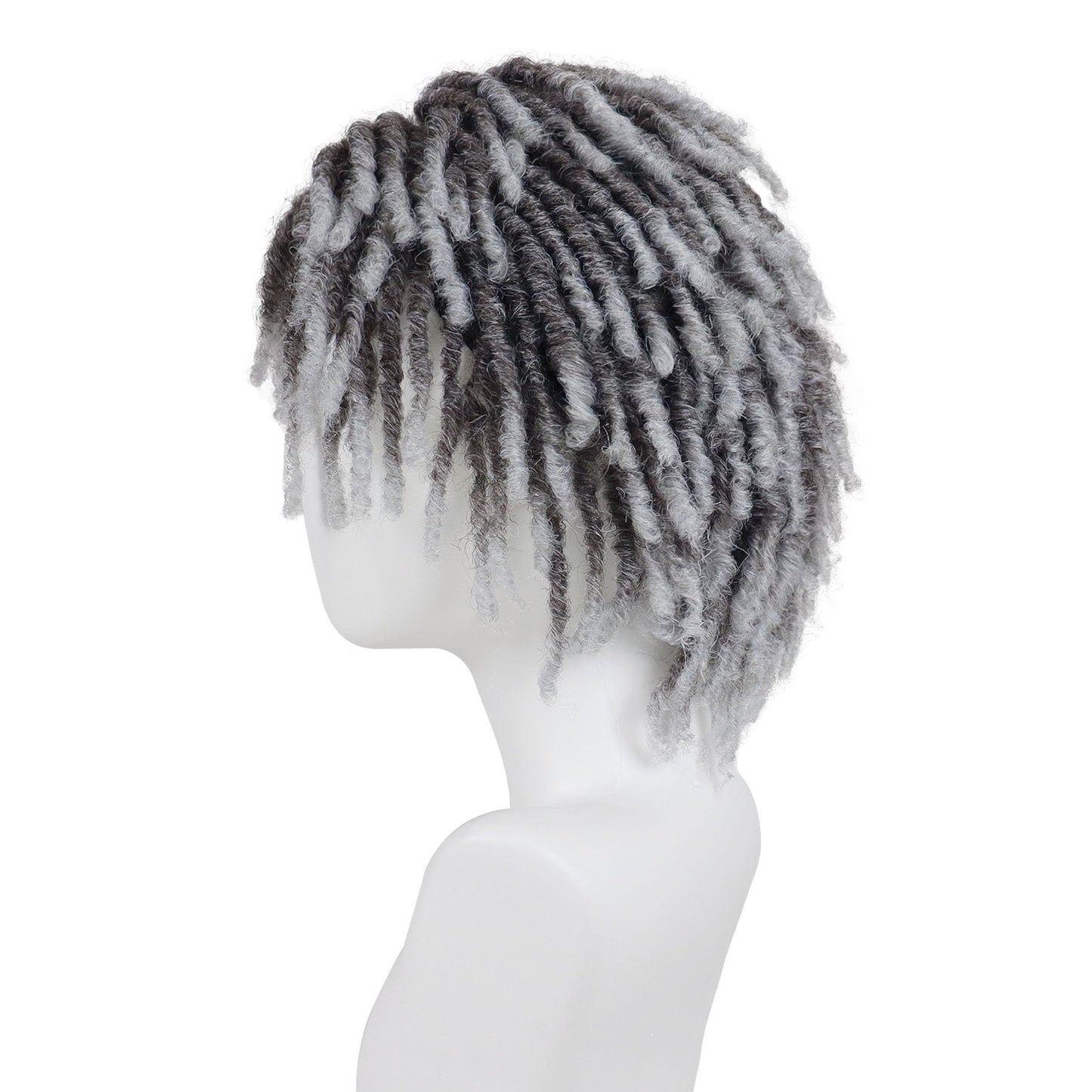 GNIMEGIL Mens Dreadlock Wig Cosplay Ombre Grey Curly Hairstyle Male Fake Dreads Hair Loc Short Braided Wig with Bangs Realistic Twist Rasta Wigs Funny Dress Up Costume Party