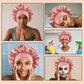 4PCS Silk Satin Bonnets for Black Women & Men - Elastic Wide Band Hair Wrap Cap for Curly Hair - Shower Cap for Sleeping (Blush Pink，Black, Peacock Blue, Purple)