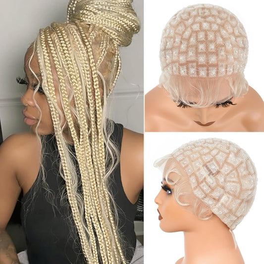 Suntefic Braided Wig Cap With Baby Hair Crochet Wig Cap For Crochet Braids Hair Glueless Double Full Hd Lace Wig Caps For Black Women (Blonde-123)