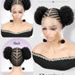 Quick Wig Braided Wigs Afro Puff Wig 360 Full Lace Puff Bun Updo Hair for Women Braided Lace Front Wig with Baby Hair Synthetic Handmade Braids Puff Wig Donut Chignon Wig (1B)