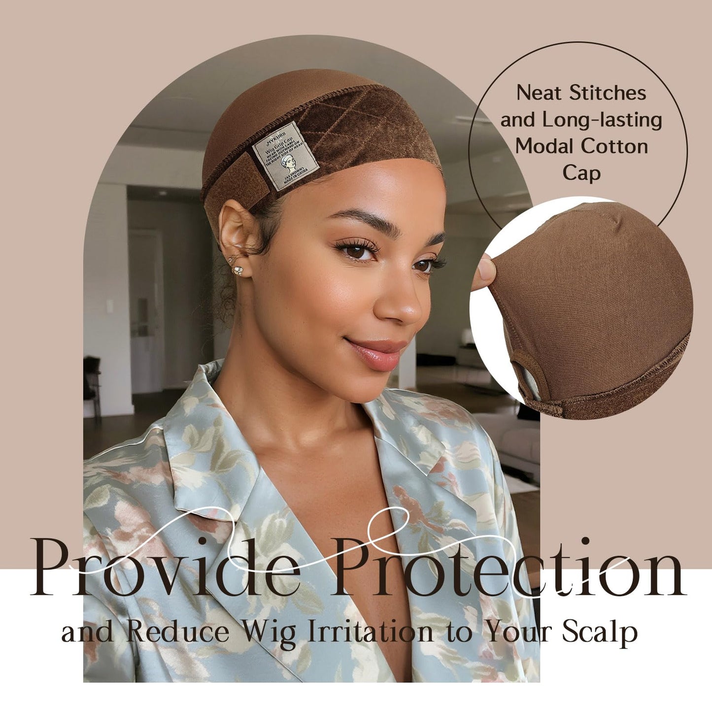 MYKURS Wig Grip Cap with Silicone Strip Non Slip, 2-in-1 Soft Wig Caps to Hold Wig in Place, Brown 2 PCS
