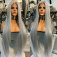 Maycaur 30 Inch Grey Hair Synthetic Lace Front Wigs Light Yaki Glueless HD Lace Wigs Natural Hairline Pre-Plucked Silver Gray Long Straight Wigs for Black Women