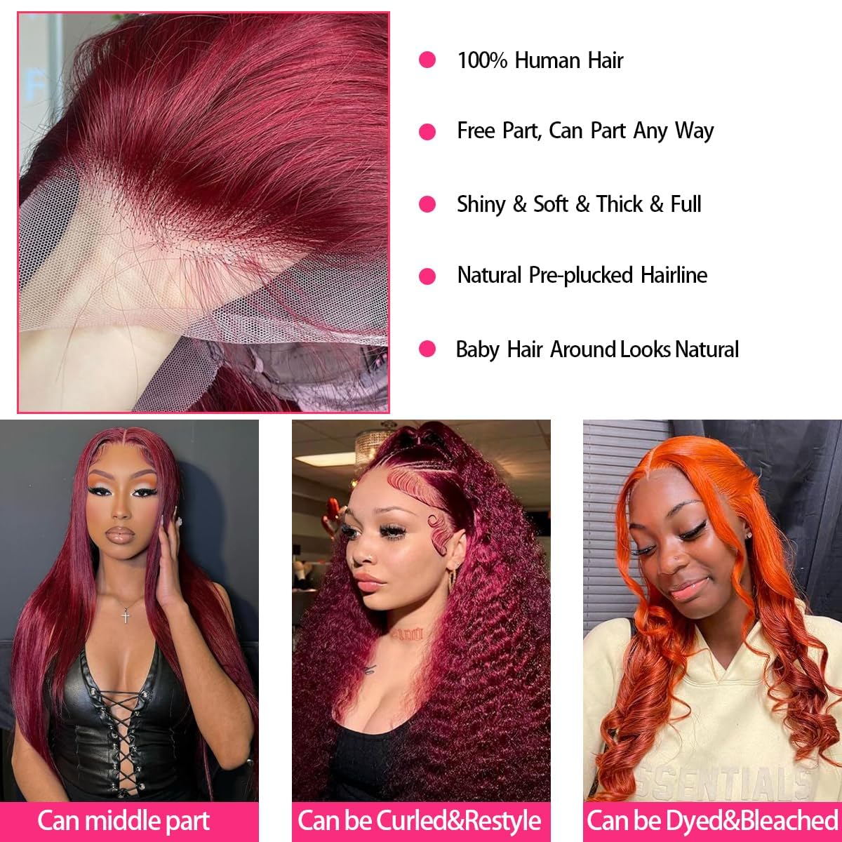 tobasew 200 Density Burgundy Straight Lace Front Wigs Human Hair 99J 13x6 HD Lace Frontal Red Wigs Pre Plucked With Baby Hair
