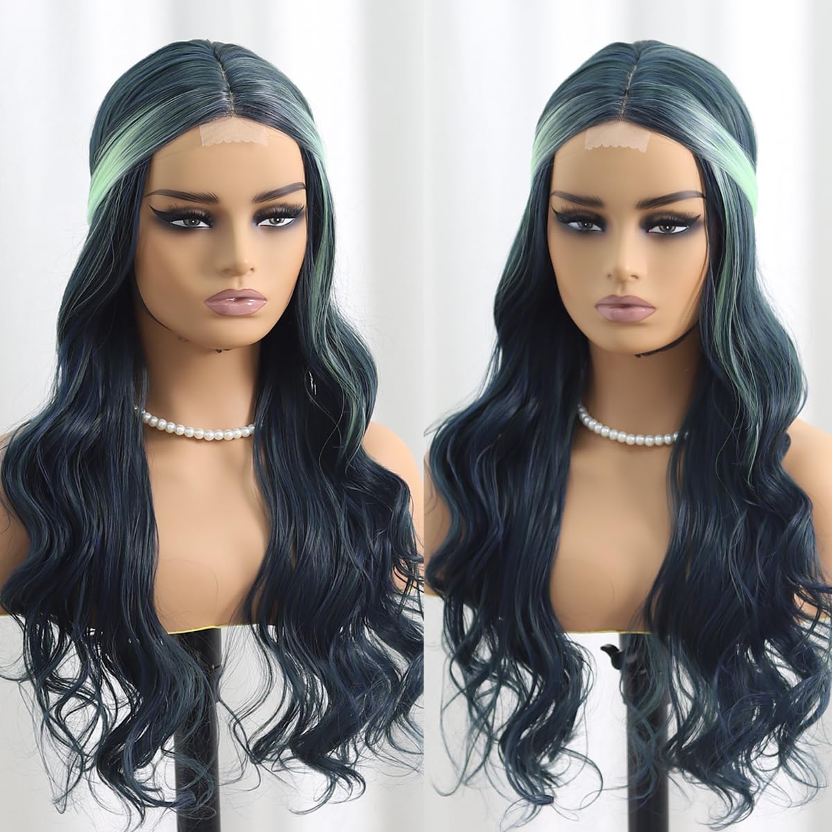 SISIFIRE Highlight Long Deep Wave Wigs for Women Long Curly Small Lace Front Wig Synthetic Heat Resistant Fiber Middle Part Wigs for Halloween Cosplay Christmas Wigs