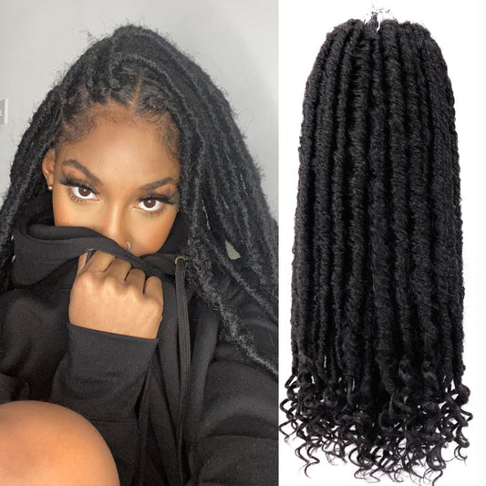 Goddess Locs Crochet Hair 8 Packs 16 Inch Straight Faux Locs Crochet Hair for Black Women, Pre-Looped Curly Soft Faux Loc Synthetic Braiding Hair Extensions (16 Inch, 8 Packs, 1B#)