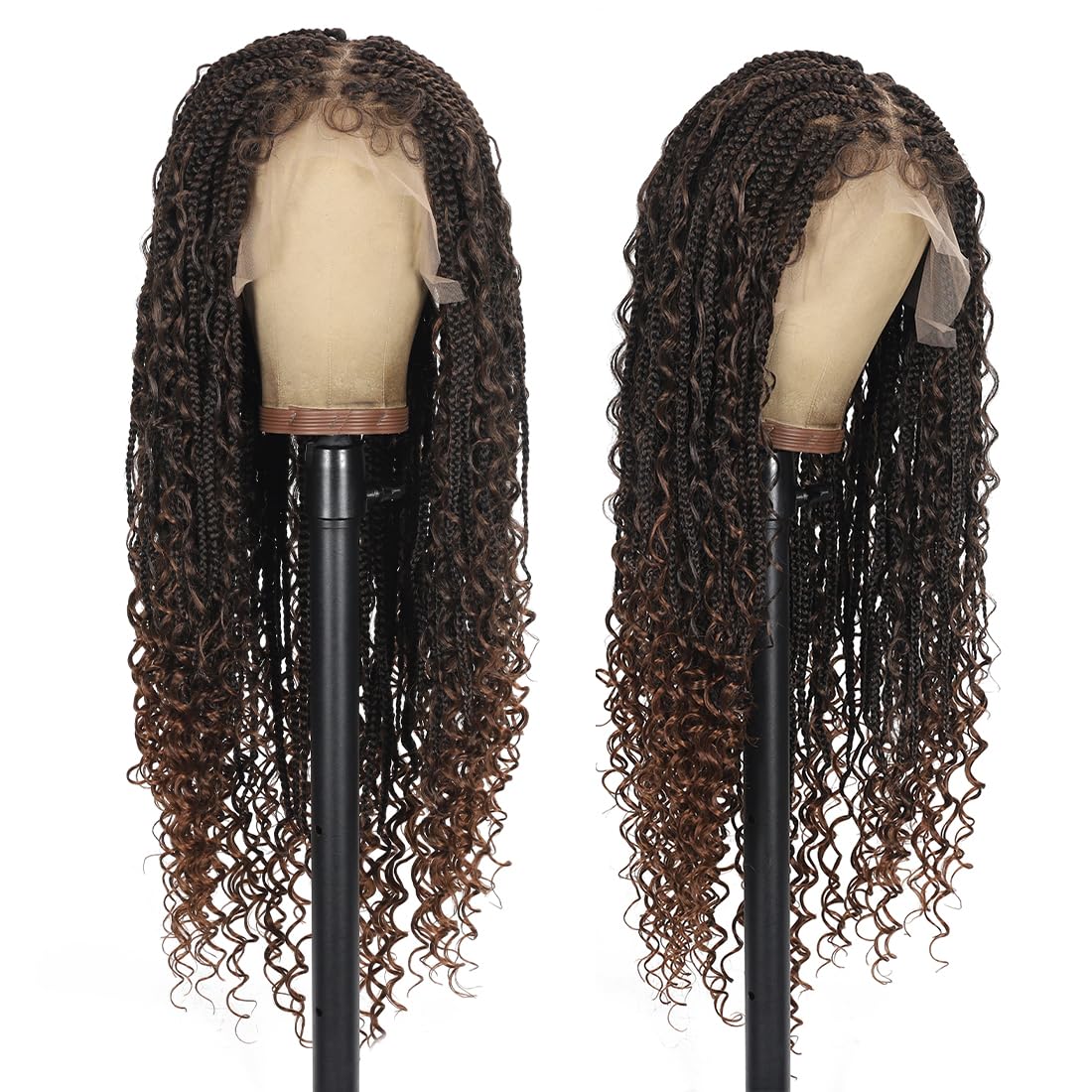 28 Inch Half Lace Front Braided Wigs for Black Women Knotless Braids Wigs Bohemian Boho Braids Goddess Box Braided Wig with Baby Hair (T30, 28 inch)