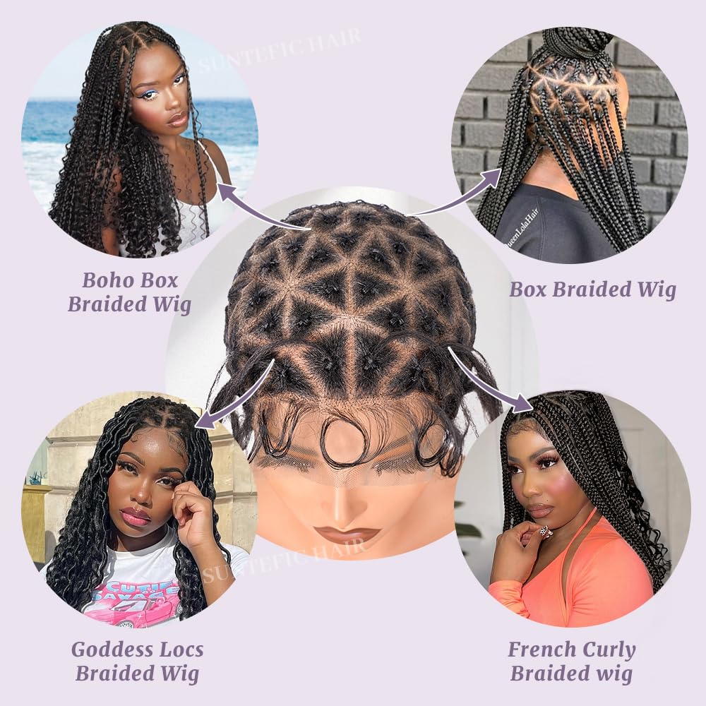 Suntefic Braided Wig Cap With Baby Hair Crochet Wig Cap For Crochet Braids Hair Glueless Double Full Hd Lace Wig Caps For Black Women (Black, 79 Knots New)