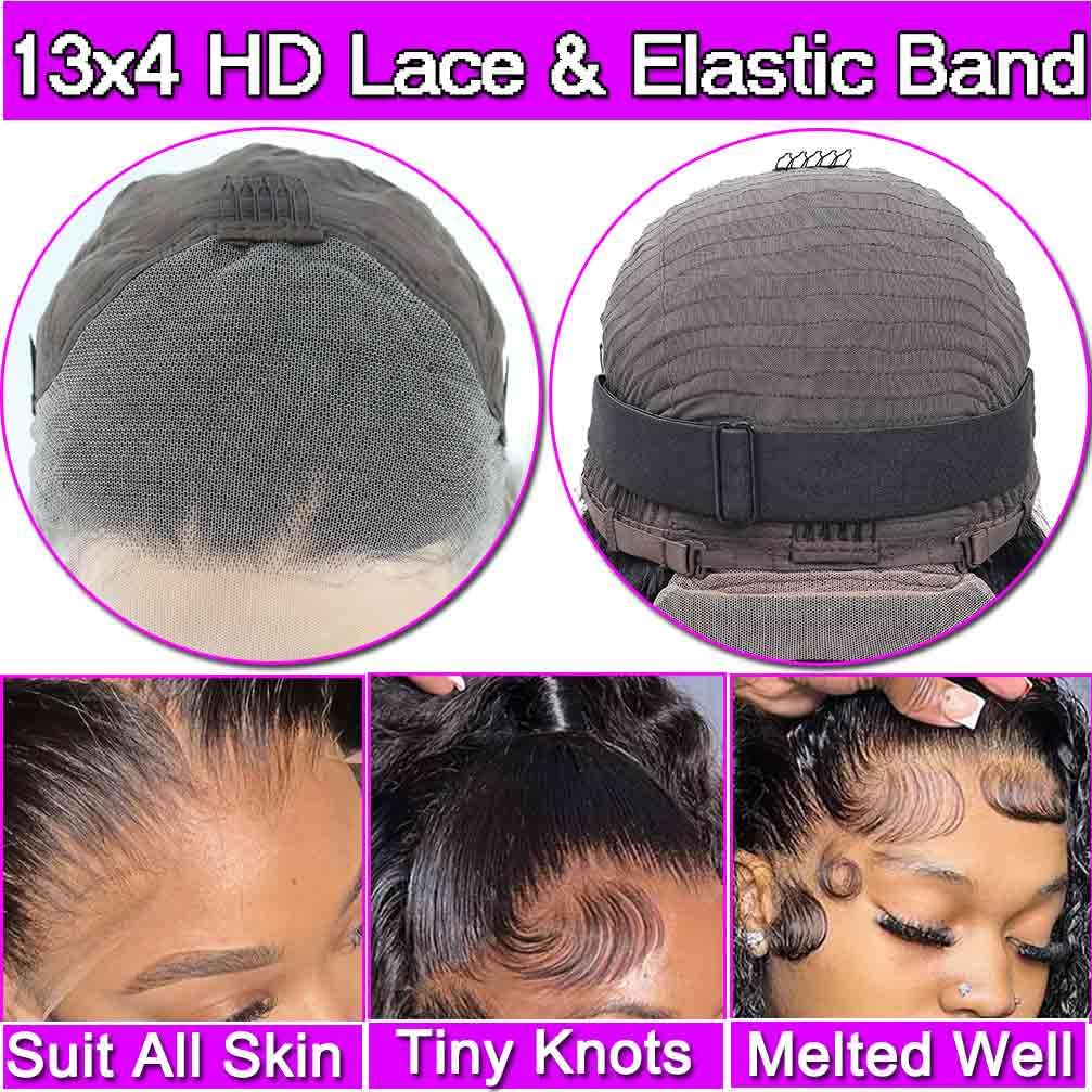 WPPIKK 13x4 Lace Front Wigs Human Hair Pre Plucked 180 Density Brazilian Wet and Wavy Human Hair Wigs for Black Women Glueless Curly Lace Frontal Wig Natural Color (34 Inches)
