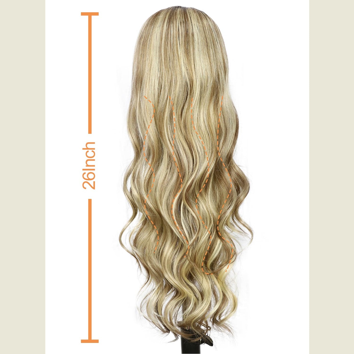 SAPPHIREWIGS 13x4 Lace front Wig Long Blonde with Brown Highlights Wavy for Women Free Part Body Wave Natural Looking Synthetic Heat Resistant Fiber Daily Party Use 26 Inch