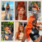 BlackSwern 13x6 HD Glueless Lace Frontal Wigs Pre-Plucked, 200 Density Ginger Similar Human Hair Synthetic Long Body Wave Lace Front Wig Ready to Wear, 26inch #Ginger