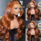 SISIFIRE Ginger Orange Wavy Lace Front Wigs for Women Orange Body Wave Synthetic Lace Front Wigs with Baby Hair Pre Plucked Hairline Glueless Lace Front Wig
