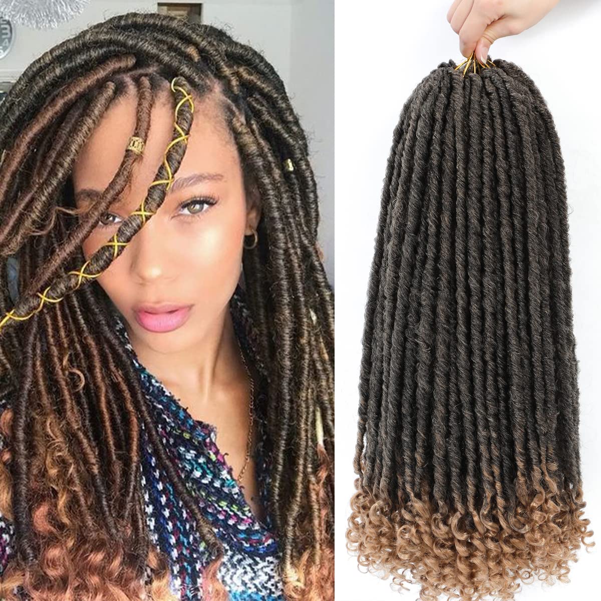 Goddess Locs Crochet Hair 6 Packs, 20 Inch Straight Faux Locs Crochet Braids, Pre-Looped Curly Soft Synthetic Ombre Braiding Hair Extensions for Black Women(20 Inch, 6 Packs, 1B/27#)