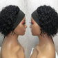 SWEETGIRL Curly Headband Wig Human Hair Wigs for Women Short Curly Bob Headband Wigs Ready to Wear and Go Glueless Half Wig 150% Density Natural Black 6 Inch