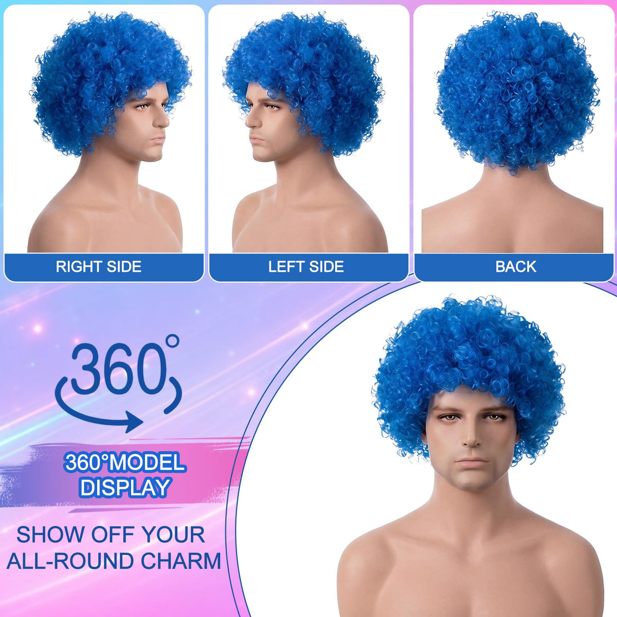 Suncalla 6 Set Afro Wigs for Halloween Party Colored