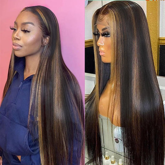 ONECHULY Blonde Highlight 13x4 Glueless Lace Front Wigs Human Hair 200% Density Pre Plucked with Baby Hair Full Lace Front Wig HD Transparent Lace Balayage Wigs for Women 26 Inch