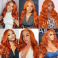 QZOQZO Ginger Lace Front Wigs Human Hair Body Wave 13x4 Transparent HD Lace Frontal Wigs Pre Plucked with Baby Hair for Black Women Human Hair Glueless Colored Wigs 28 inch