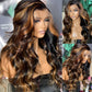 QZOQZO 28 Inch Highlight Ombre Lace Front Wig Human Hair Body Wave Lace Front Wigs Human Hair 13x6 Pre Plucked 1B/30 Brown Glueless Wig 180% Density Balayage Glueless Wigs for Women