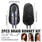 2Pcs Bonnets for Women Sleeping Braid Bonnet, Large Long Satin Silk Bonnet for Braids, Black Women Braid Bonnets with Stretchy Tie Band for Sleeping Extra Long (Pink &Black Pattern)