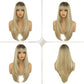 NOVFLKW Ombre Blonde Long Straight Layered Wig with Bangs for Women 26 inch Dark Root to Blonde Put on Go Realistic Synthetic Heat Resistant Natural Wig for Girls Party Cosplay and Daily Use