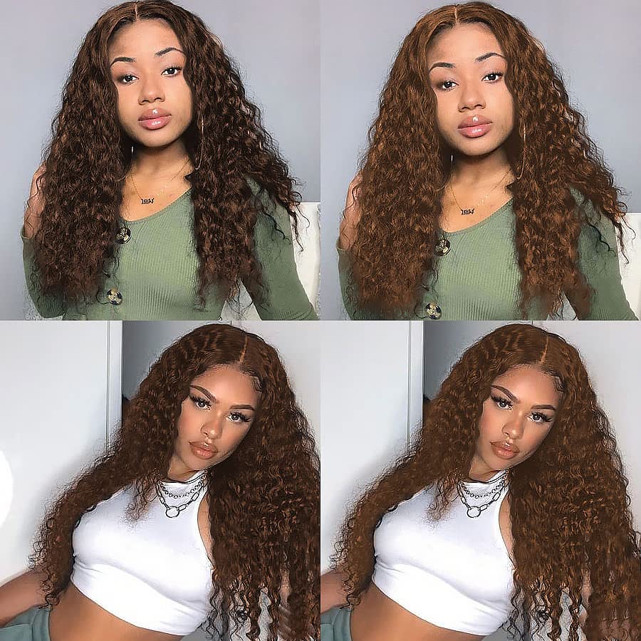 Color #4 Bundles Chocolate Brown Water Wave Human Hair Bundles 20 22 24 Inch Peruvian Color #4 Wet and Wavy Bundles Human Hair Dark Brown Bundles Hair Weave