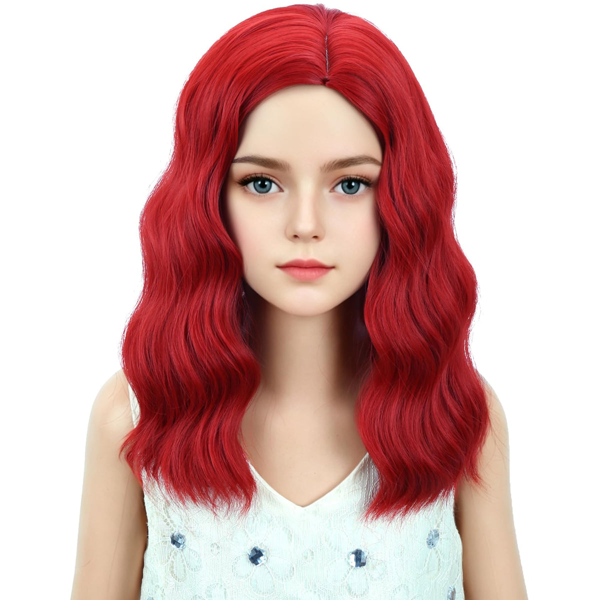 DUDUWIG Red Wig for Girls Kids Short Red Wavy Curly Bob Wigs Child Red Side Part Wig Synthetic Hair Wigs for Halloween Costume Cosplay