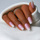 CurvLife Pink Ombre Press On Nails for Women, Medium Square Soft Gel Fake Nails, Nude Pink to White French Gradient Glue On Nails Kit with Nail Glue & Tools, Salon Quality Spring Nails