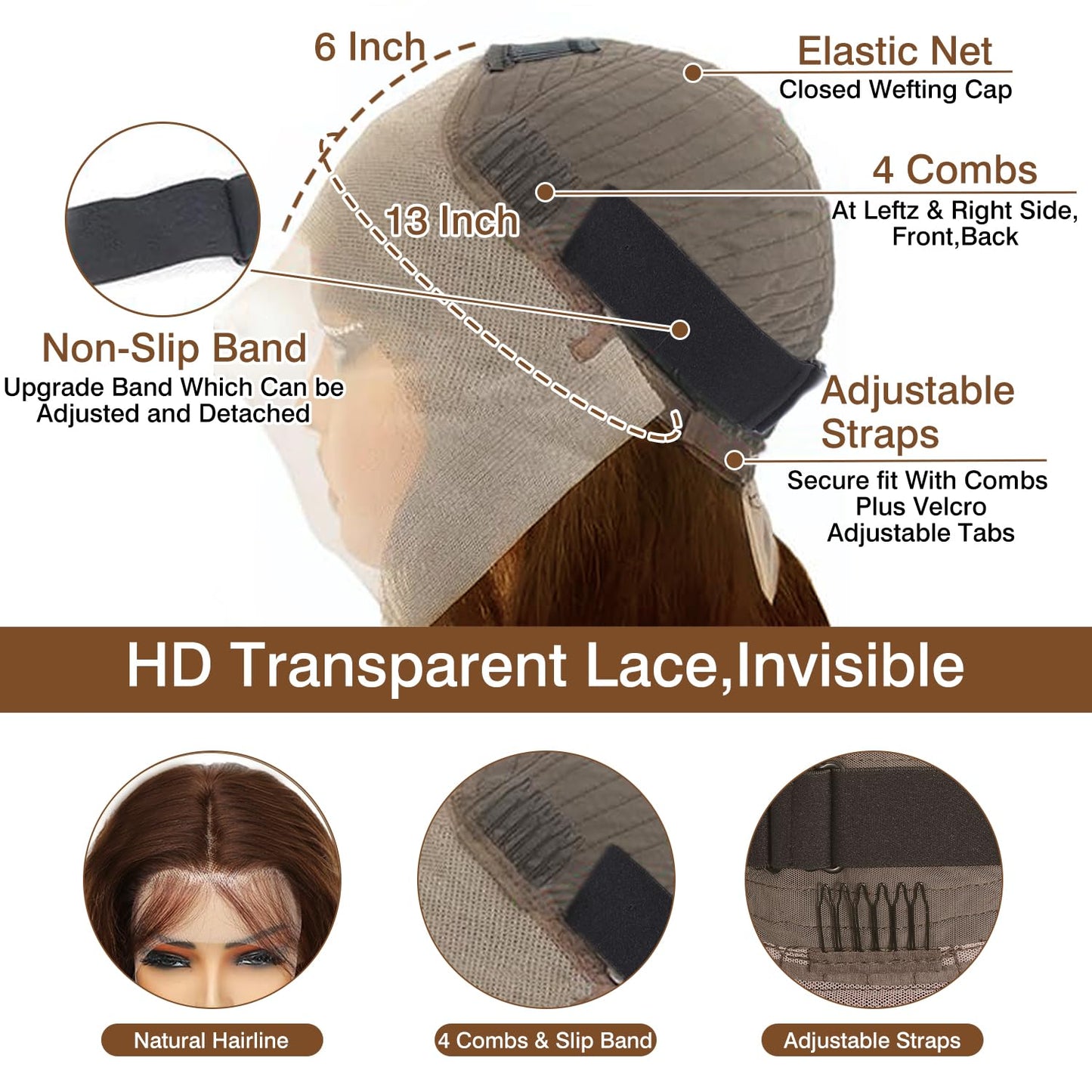 Cypha Chocolate Brown Lace Front Wigs Human Hair Pre Plucked 13x6 Straight Lace Front Wigs Human Hair 180% Density