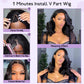 Emistar Long Wave V Part Wig, Natural Looking U Part WigSoft Synthetic Hair as Human Hair, Wear And Go Glueless Half Wigs for Black Women (Black, 14 Inch)