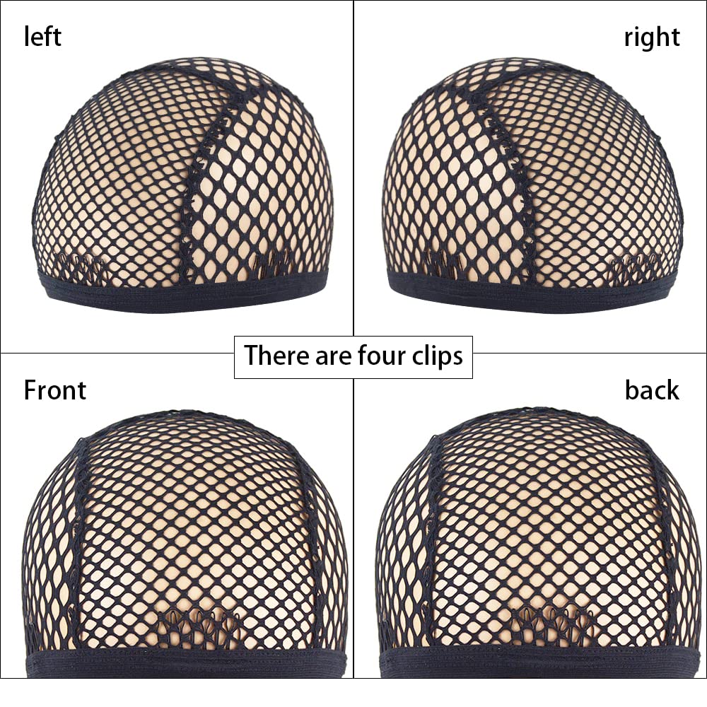 YANTAISIYU 1 Piece Wig Cap Black Stretchable Crochet Wig Cap with 4 Hair Clips Mesh Braided Wig Cap for Making Wig