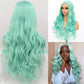 SISIFIRE Highlight Long Wavy Wigs for Women Green Middle Part Loose Curly Wave Wig Synthetic Heat Resistant Fiber Wig for Halloween Cosplay Christmas Wigs
