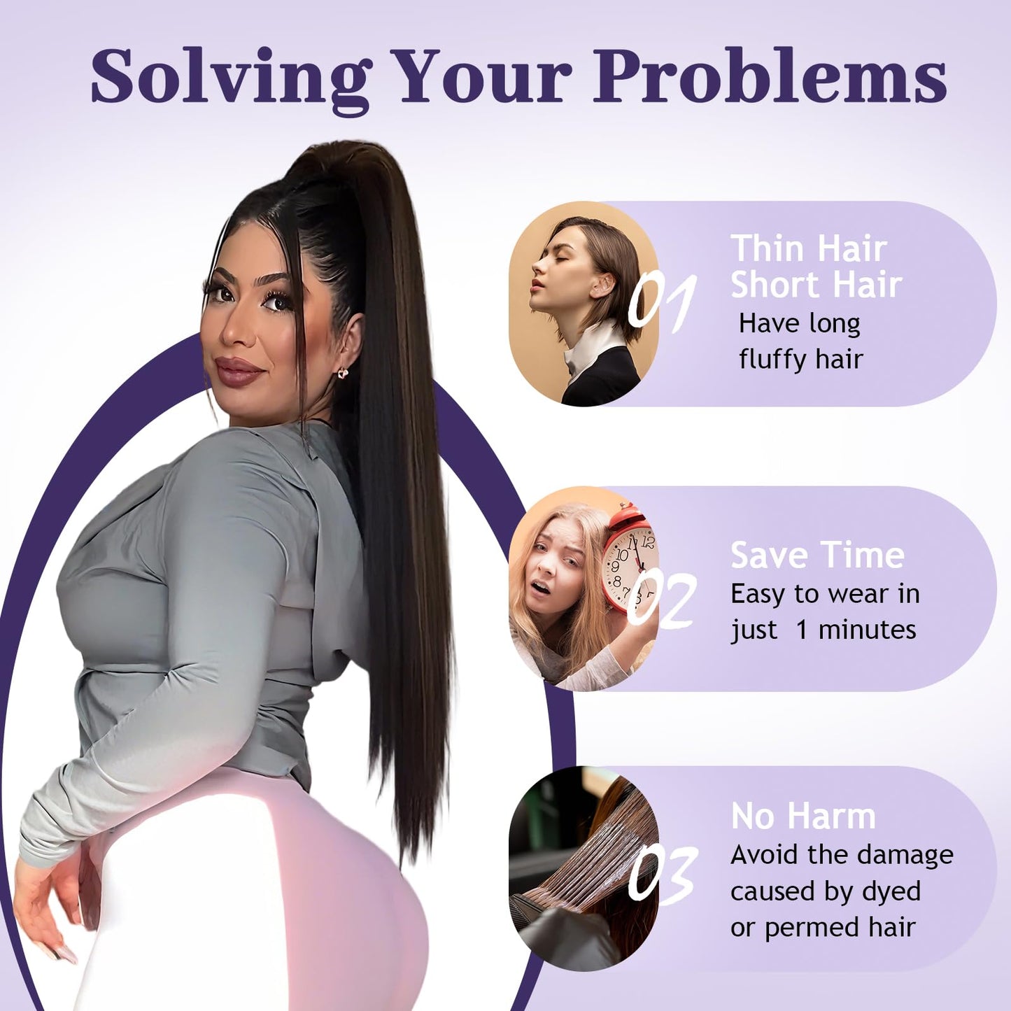 ORSUNCER Drawstring Ponytail Extension, Long Straight Pony Tails Hair Extensions Natural Soft Clip in Ponytail for Women Synthetic Hairpieces Ombre Black Mix Blonde