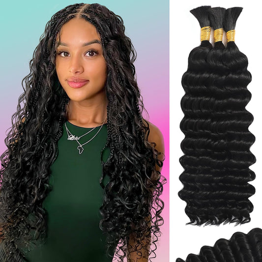 Human Braiding Hair for Boho Braids Human Hair 110g 22 Inch Curly Boho Hair for Braiding Knotless 12A Deep Wave Bohemian 3 Bundles/Pack Natural Color