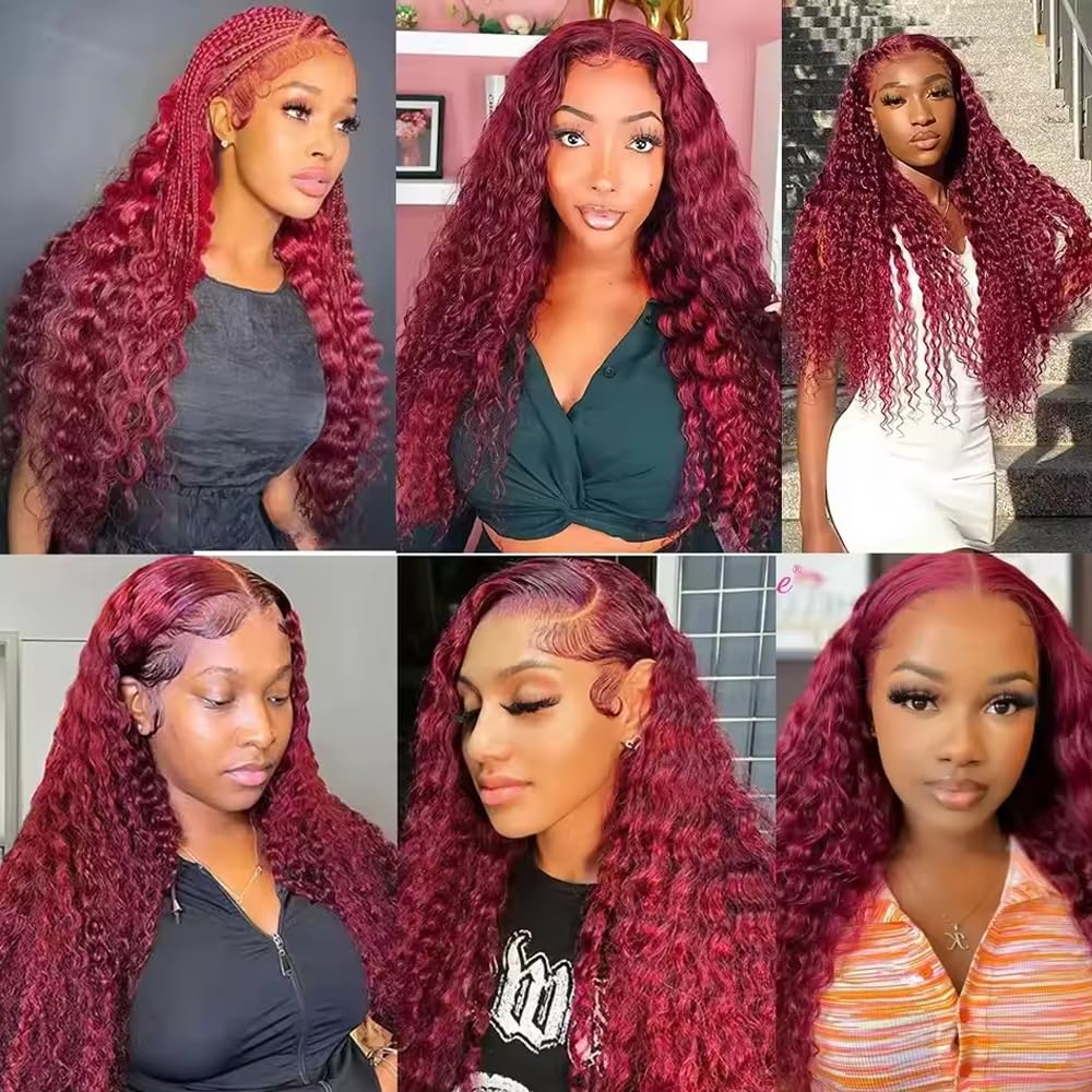 Red Bundles Human Hair Burgundy Water Wave 3 Weave 28 30 32 inch 99J Wet and Wavy Extensions 300g