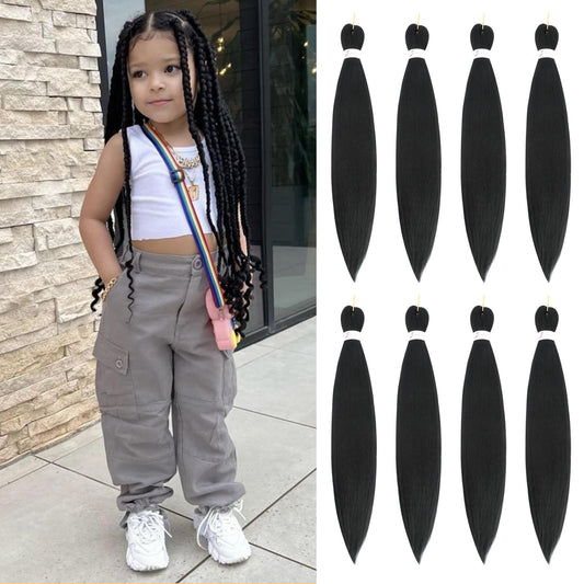 Kids Braiding Hair 14Inch 8 Packs Pre Stretched Braiding Hair for Braiding Twist Hair Ez Braids Synthetic Hair Extensions for Crochet Box Braids Hot Water Setting Soft Yaki Texture(14Inch, 1B)