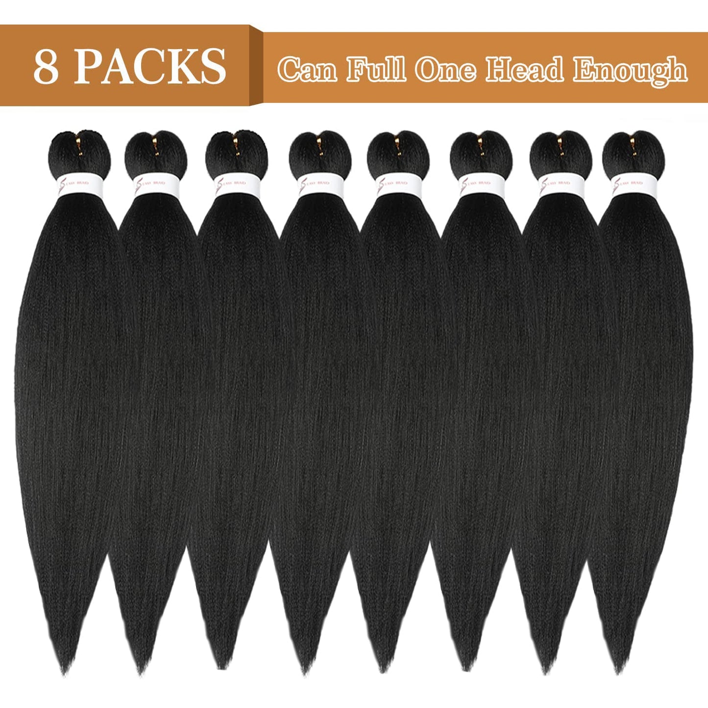 Braiding Hair pre stretched 20 Inch 8 Packs Prestretched Braiding Hair Extensions For Braids Easy Braid Synthetic Professional Soft Yaki Texture,No Itch(20in,1b#)