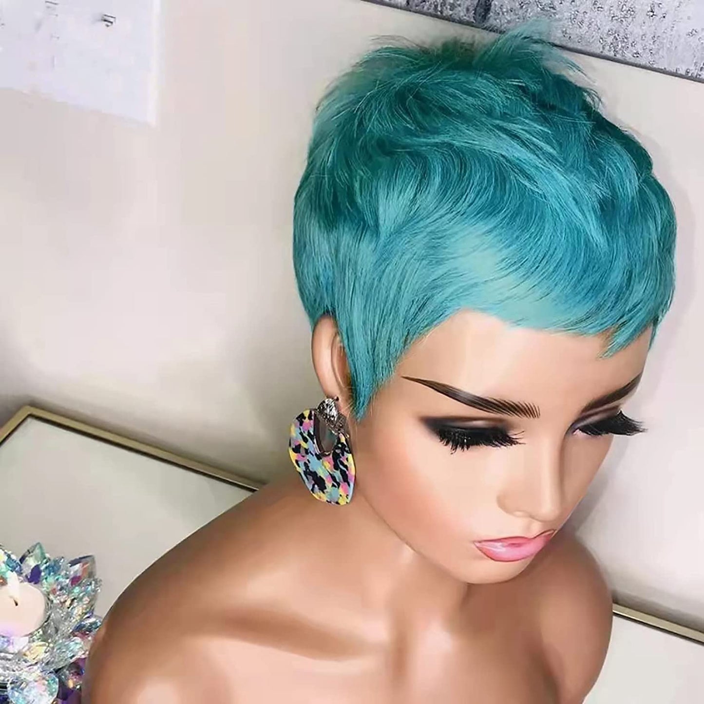 FCHW-wig Short Teal Hair Wigs For Black Women Synthetic Short Wigs For Black Women African American Women Wig