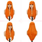NOVFLKW Orange Long Straight Layered Wig with Bangs for Women 26 inch Put on Go Realistic Synthetic Fiber Heat Resistant Natural Wig for Girls Party Cosplay and Daily Use