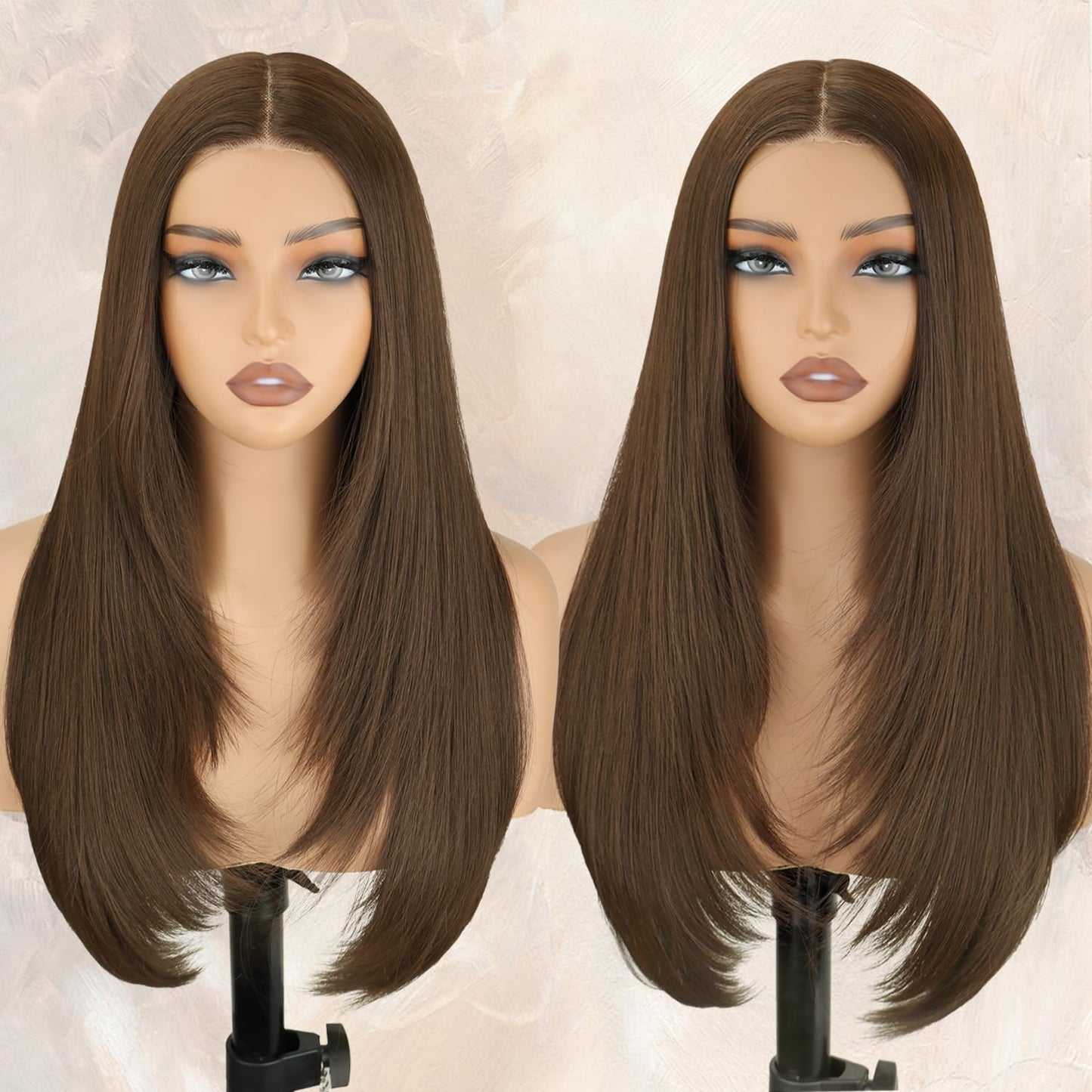 NOSTALGIA Brown Wear and Go Glueless Wigs Pre Plucked Pre Cut for Beginners Synthetic Lace Front Wigs For Woman Long layered Straight 3 Seconds to Wear