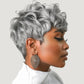 DOcute Gray Wig for Black People Pixie Cut Wig with Bangs Short Pixie, Curly Wig for Black Women, Fluffy Pixie Curly Wig for Women Natural Wavy Short Gray Pixie Cut (Grey)