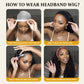 olimaruly Headband Wig Human Hair Deep Wave Natural Black 180% Density None Lace Front Human Hair Glueless Wigs for Black Women (14 Inch)