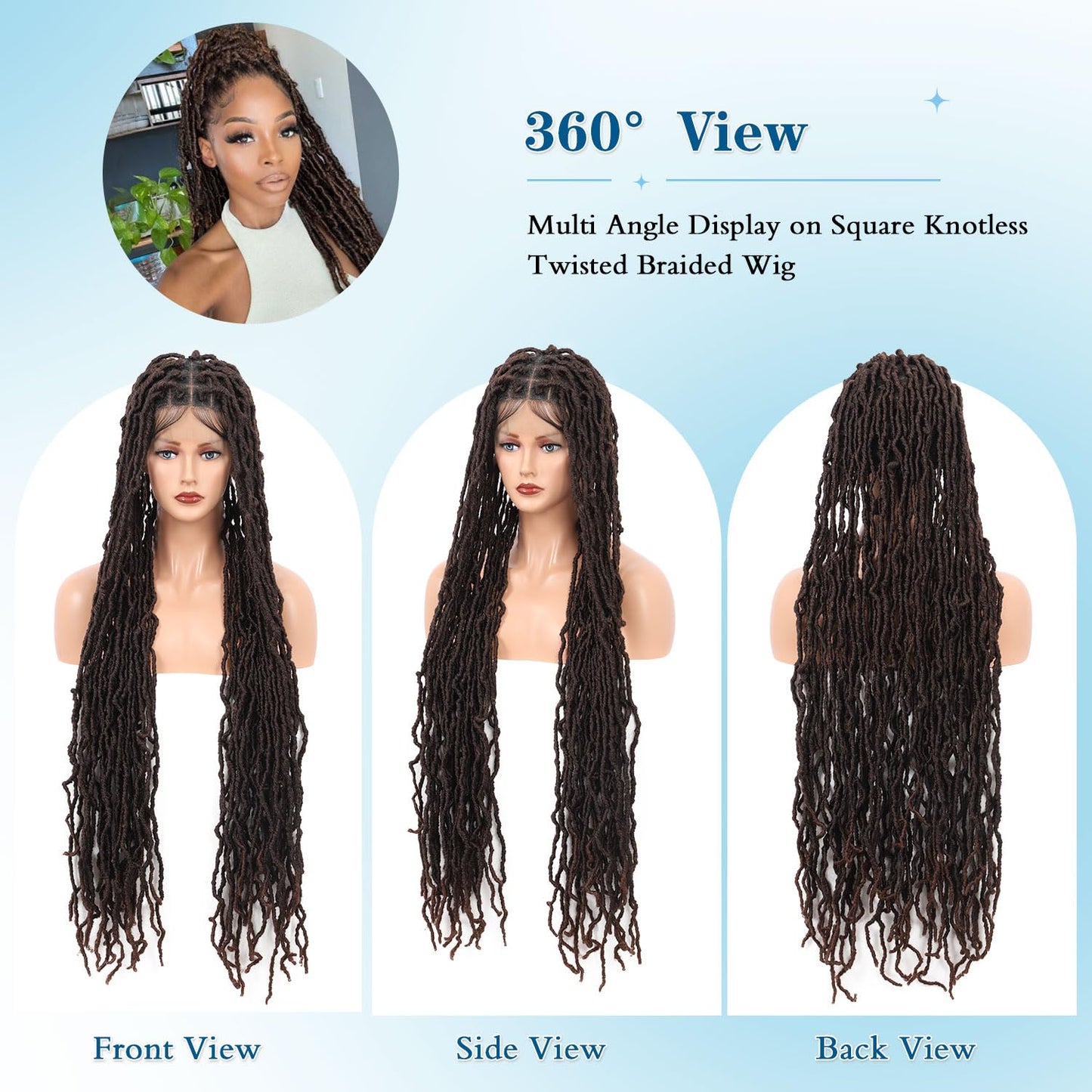 Olymei Faux Locs Braided Wigs Square Knotless Braided Wigs for Women Premium Synthetic Lace Front Locs Braid Wig with Baby Hair Full Double Lace Front Braided Wigs 40" Brown