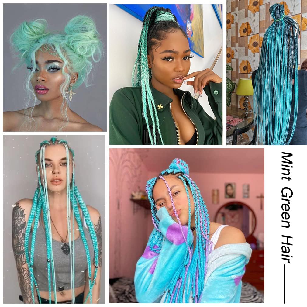 Braiding Hair Pre Stretched 24 inch 3 Packs Braiding Hair Professional Yaki Synthetic Hot Water Setting, Easy To Install Hair for Braiding (24in,Mint Green)