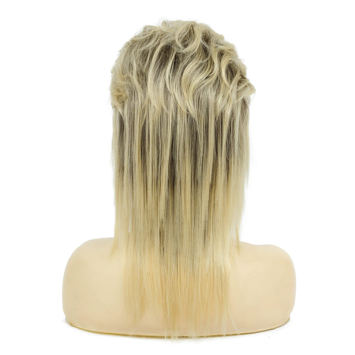 Swiking Mullet Wigs for Women Blonde Curly Soft Heat Resistant Shoulder Length Hair 80s Rocker Cosplay Halloween Dark Roots Synthetic Wigs (Blonde Mix Black)