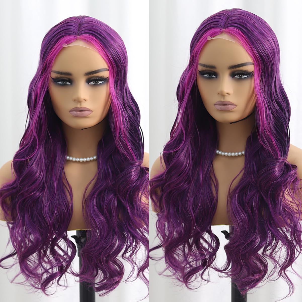 SISIFIRE Ombre Highlight Wavy Wigs for Women 24 Inch Middle Part Curly Wavy Wig Natural Looking Synthetic Heat Resistant Fiber Wigs for Cosplay Halloween Christmas Wigs