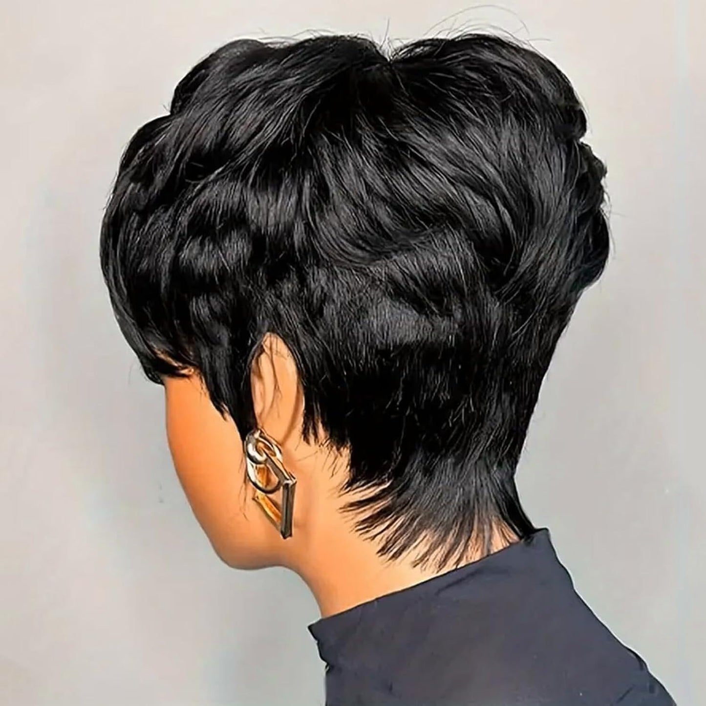QiaQiaRing Chic Elegent Pixie Cut Wigs for Black Women Natural 1B Color Short Layered Pixie Cut Human Hair Wigs For Women Glueless Brazilian Virgin Human Hair (natural black)