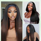 KLAIYI Ombre Brown Yaki Straight Headband Wig Human Hair Glueless Wear and Go Wig with Dark Roots Drawstring Chestnut Kinky Clip In Half Wigs for Black Women No Lace No Glue 30S Ready to Wear 26Inch